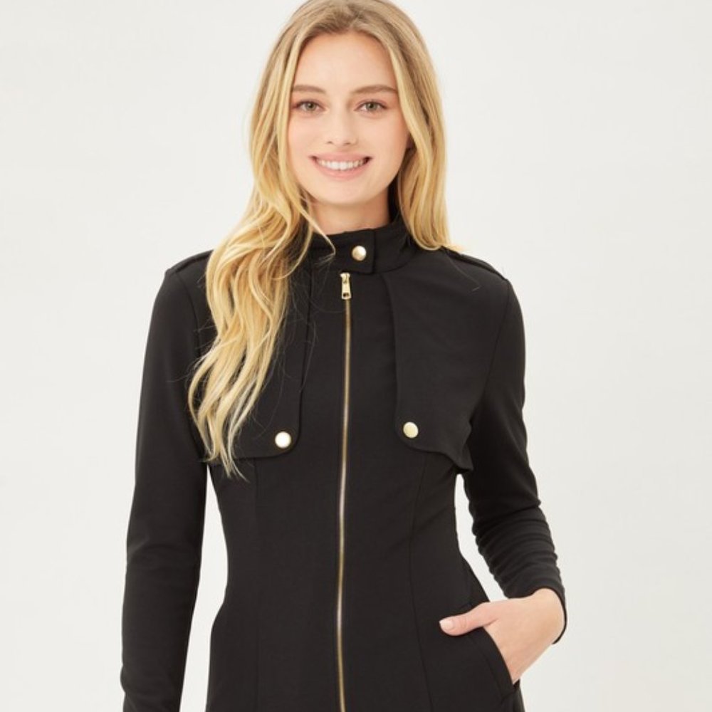*ONLY 1 LEFT* Zip Up Long Line Trench Coat Jacket, with Waist Belt, Black - Picture 6 of 6